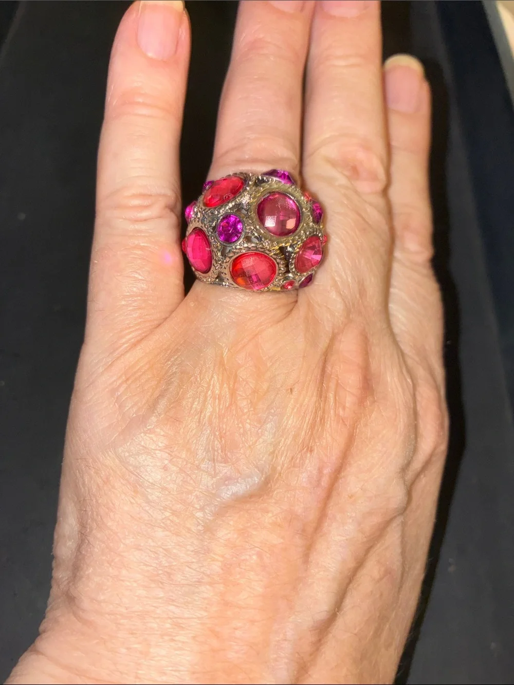 Dome Cocktail Stretch Ring with Pink Gemstones